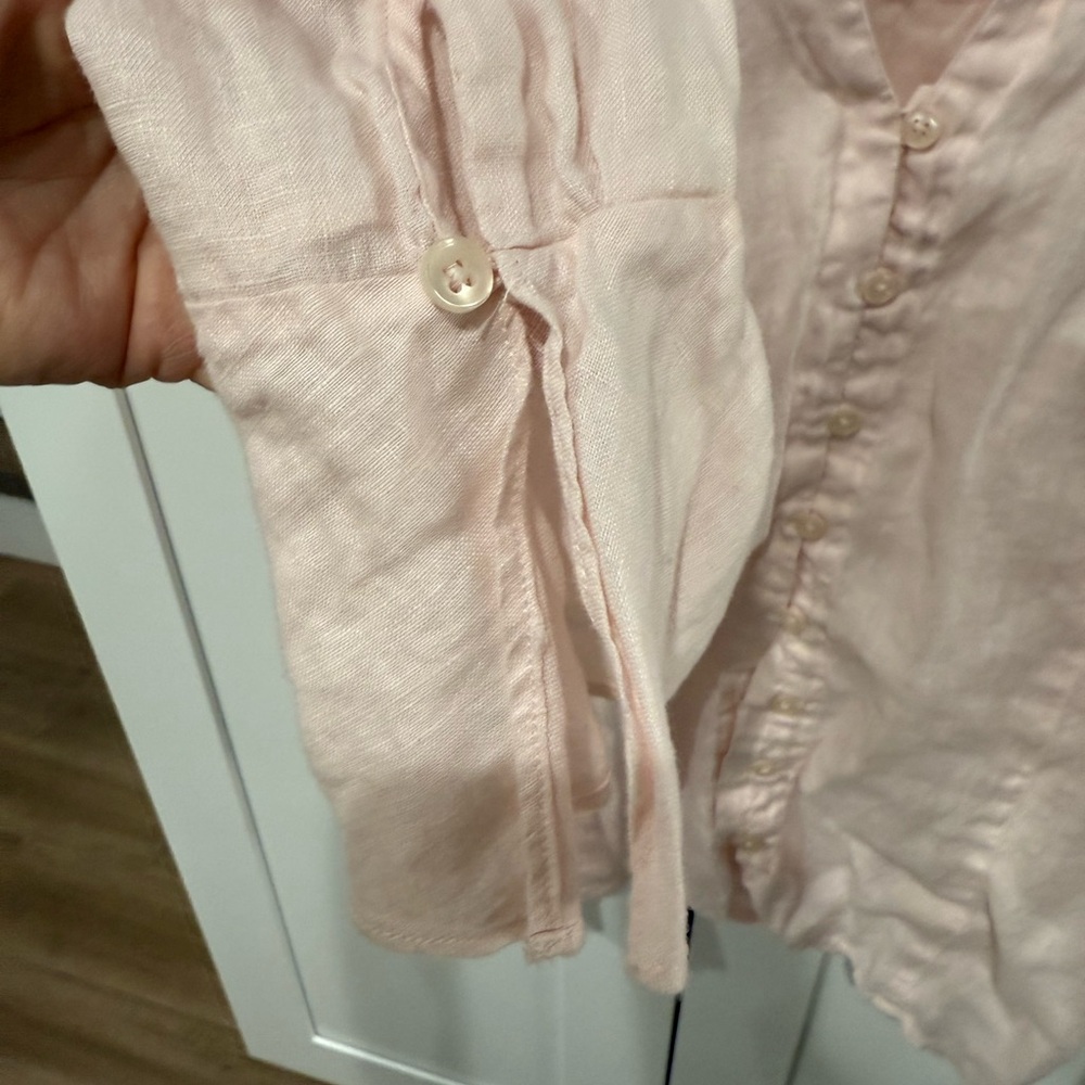 LOFT Pink Linen Button Down Shirt - Picture 4 of 5